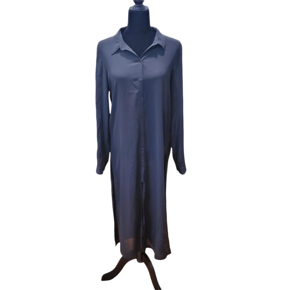 Zara Black Sheer Long Sleeve Duster with Cut Out Back Size XL